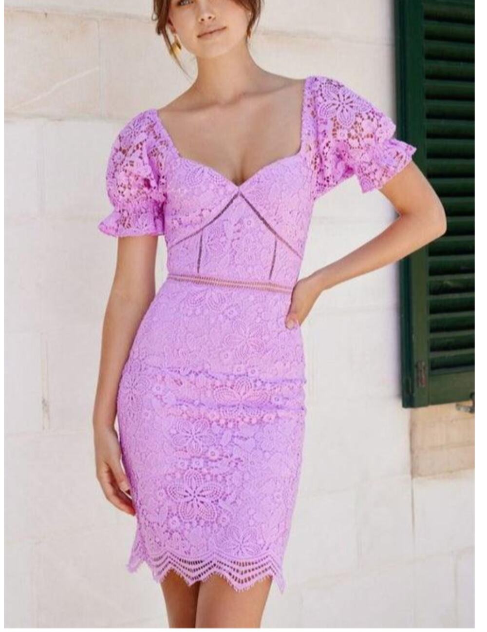 Two Sisters the Label NWT Lilac Lace Mini Dress Puff Sleeve Wedding Guest